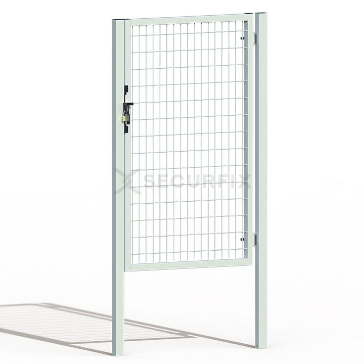 Puerta de mallazo blanca premium con aldaba y candado de 1,5m