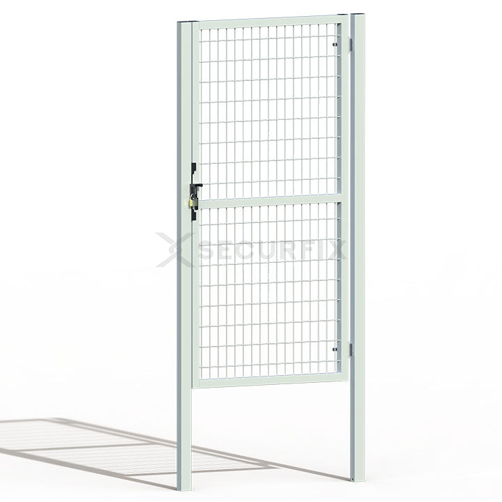 Puerta de mallazo blanca premium con aldaba y candado de 1,8m