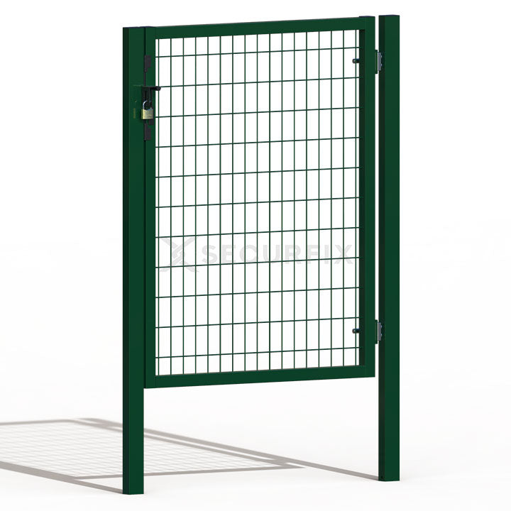 Puerta de mallazo verde premium con aldaba y candado de 1,20m